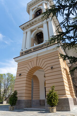 Bell tower of a Bulgarian Orthodox church in the city of Plovdiv on a sunny day.