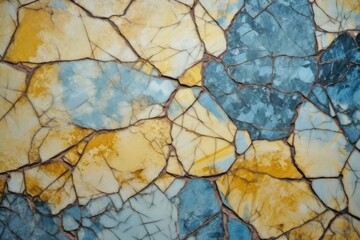 Blue and Yellow Cracked Marble Texture, Yellow and Teal Stone Granite Background Wallpaper