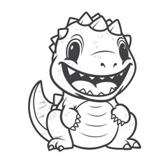 Little cute happy dino. Kid dinosaur for coloring book. Vector illustration isolated on a white background