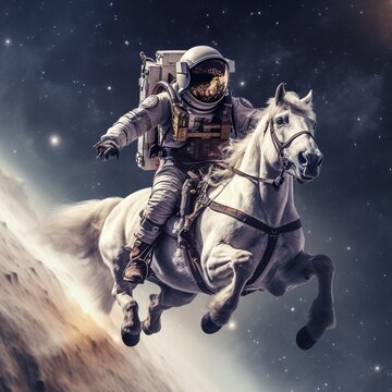 Astronaut Riding A Horse In Space - Space Cowboy