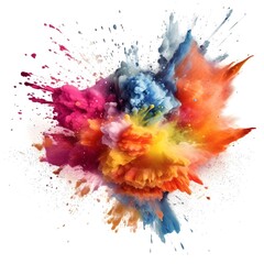 An explosion of colored powder, isolated on a white background. Generative AI.