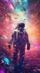 Fototapeta premium Astronaut standing on abstract background bright color Generative AI