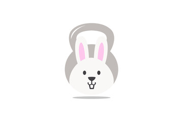 Cute Bunny Rabbit Kettle Bell Fitness GYM Logo design template element vector