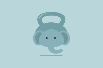 Cute Elephant Kettle Bell Fitness GYM Logo design template element vector