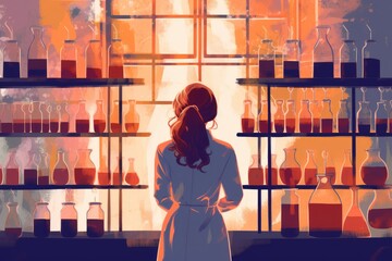 Woman chemist in fire laboratory. Generate Ai