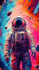 Fototapeta na wymiar Astronaut standing on abstract background bright color Generative AI