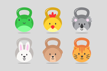 Set Bundle Animal Fitness GYM cute logo design template element vector