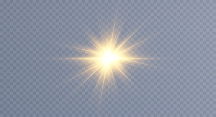 Golden particles of light. Golden light. Light flare.Stars isolated on transparent background.