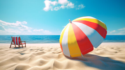 Obraz premium Playa, tumbona y sombrilla