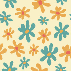 abstract modern seamless pattern. simple, cute pattern with chamomile flower, line, dot. Retro floral vector background surface design. textile, stationery, wrapping paper, cover. 60s, 70s style. art 