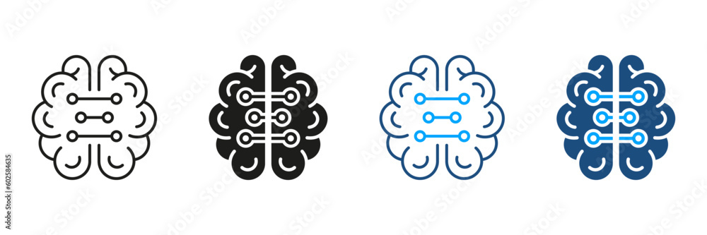 Aufkleber tech science black and color pictogram. human brain and digital technology symbol collection. neurol