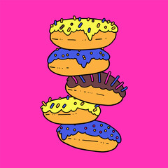 Set of vector bright tasty donuts.  Set of donuts for National donut day