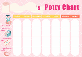 Potty training chart for girls. Girly toilet training chart. 
