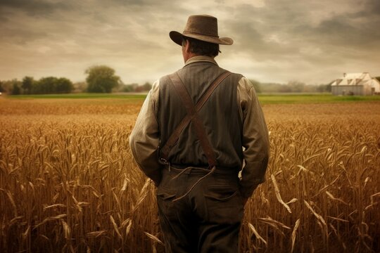 American farmer on wheat field. Generate Ai