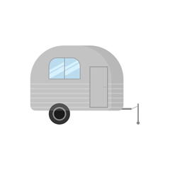 Camper isolated on white background. Cartoon caravan for camping. Flat vintage trailer. Mobile home on wheels for travelling. Vector illustration