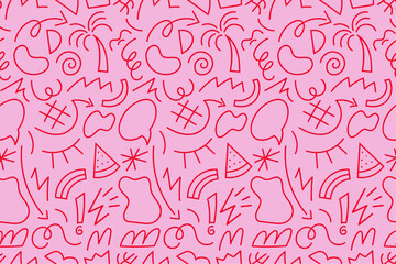 Retro 80's - 90's memphis seamless pattern with hand drawn doodle elements. Vector illustration.