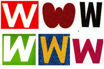 Letter w magazine cut out font, ransom letter, isolated collage elements for text alphabet, ransom note