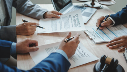 Business lawyer team. Working together judge counselor having team meeting with client discussing legal legislation at law firm, Law and Legal services concept.