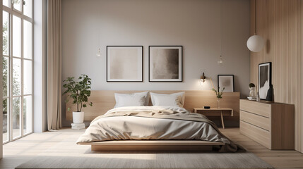 Fototapeta premium Minimalist and modern Bedroom - generative AI, AI generated
