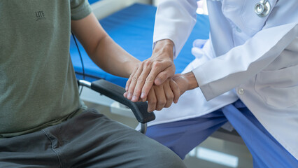 Professional massage therapist physiotherapy worker rehabilitation physiotherapy man at work with patient man client at clinic