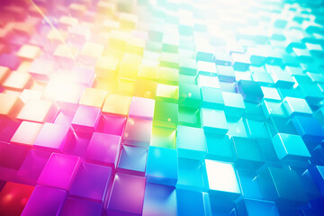 Background of small cubes of bright iridescent colors. Generative AI