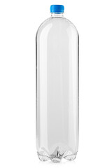 Large plastic bottle of non-mineral water with a blue lid isolated on white background.