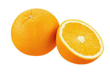 Orange fruit. Orange with cut in half  isolate on white background.