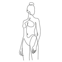 Nude Woman Line Art Drawing Minimalism Fashion Style. Nude Woman Art. Naked Female Figure Black Sketch Drawing. Vector EPS 10