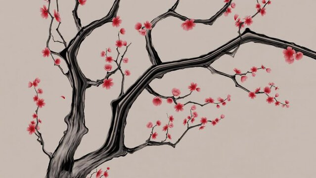 Plum blossom with Chinese ink painting style, 3d rendering.