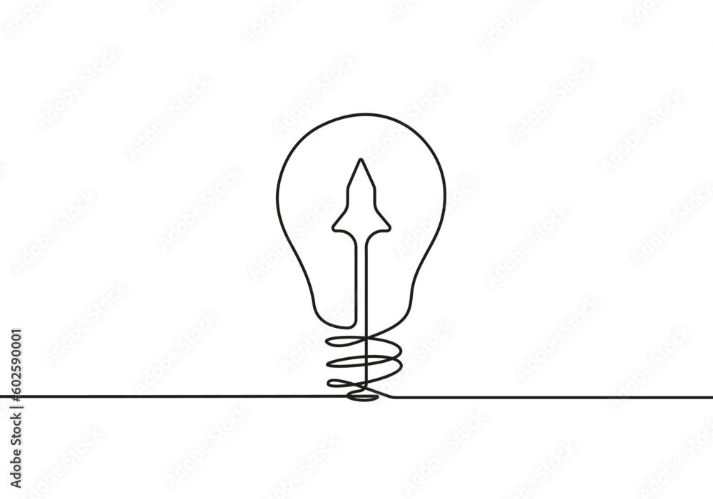 Poster light bulb with a rocket one line drawing vector. business concept line art illustration black sketc