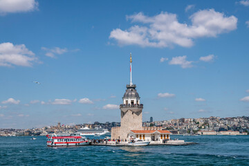 Fototapeta premium Maiden's Tower after the Restoration. Also known as Leander's Tower. The restoration of Maiden's Tower was completed in 2023 and opened for revisit.