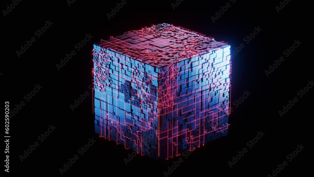 Poster abstract technology cube construction, 3d rendering.