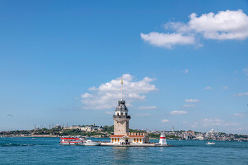 Fototapeta premium Maiden's Tower after the Restoration. Also known as Leander's Tower. The restoration of Maiden's Tower was completed in 2023 and opened for revisit.