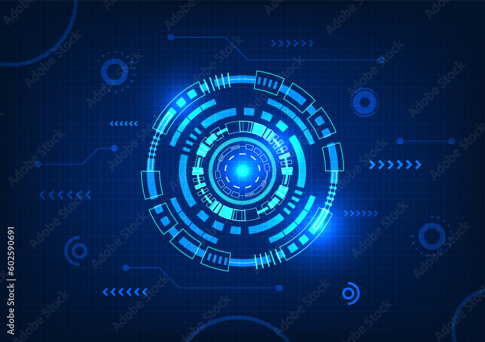 Poster technology circle background with the connection circuit on the side, the background uses blue tones