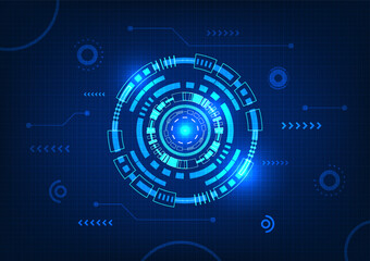 Technology circle background With the connection circuit on the side, the background uses blue tones. Refers to the data processor that receives from the network and transforms the data.