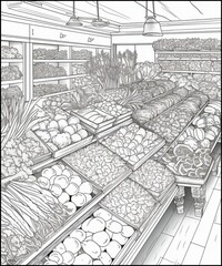 Vegetables in Supermarket Coloring Pages