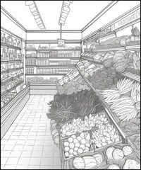 Vegetables in Supermarket Coloring Pages