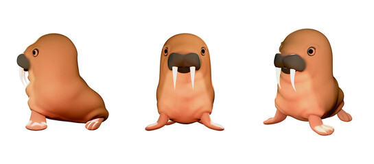 Walrus character cute 3D rendering