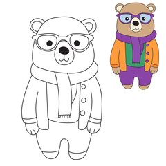 bear with glasses coloring book isolated vector