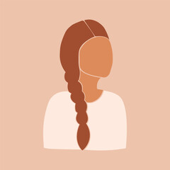 Faceless woman with braided hair. Flat vector illustration. EPS 10.