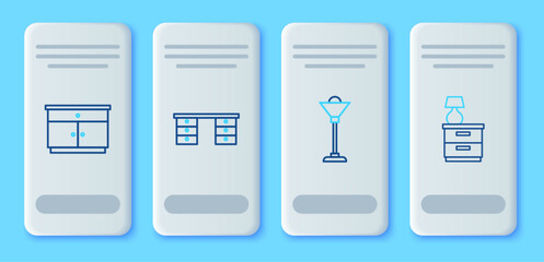 Set line Office desk, Floor lamp, Furniture nightstand and with icon. Vector