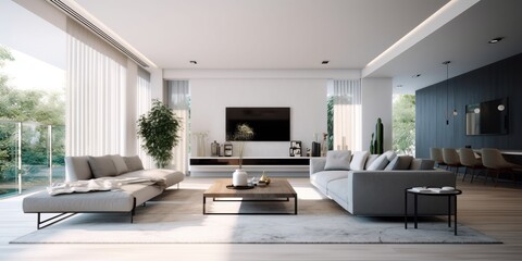 Obraz na płótnie Canvas Chic Modern Living Room Interior AI Generated