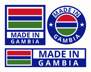 Obraz premium Vector set made in Gambia design product labels business icons illustration