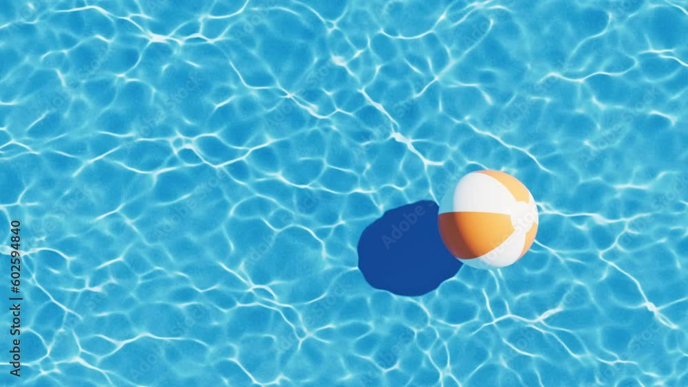 Poster loop animation of beach ball with wave water, 3d rendering.
