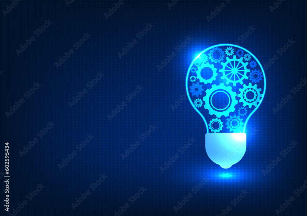 Poster gear technology background inside the light bulb. represents the invention of ideas to solve problem
