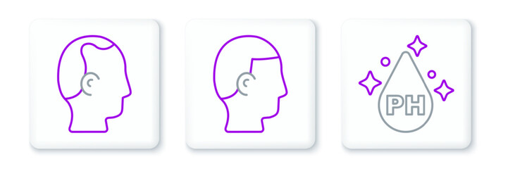 Set line Oil for hair care treatment, Baldness and Hairstyle icon. Vector