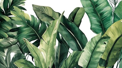 Enchanting Banana Leaves: Dark Green Tropical Illustration. Generative AI
