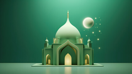 3d illustration of a mosque with moon and stars ornament