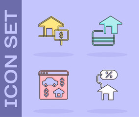 Set House with percant, dollar, Online real estate and Credit card icon. Vector