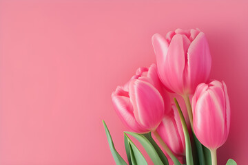 Bouquet Of Pink Tulips Isolated On Pink Background